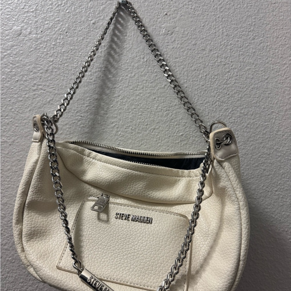Steve Madden Off-White Leather Chain Shoulder Bag